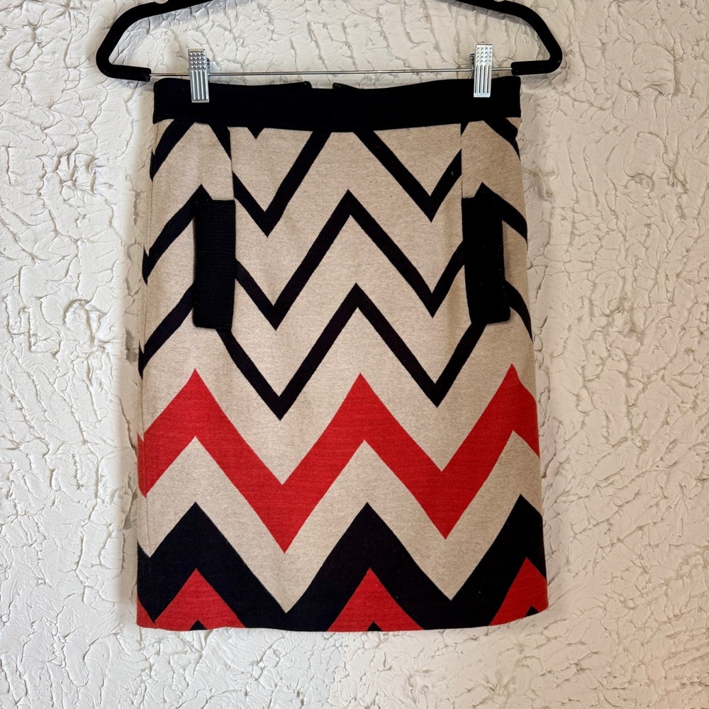 Plenty by Tracy Reese Chevron Pencil Skirt - Red, Black, and Tan